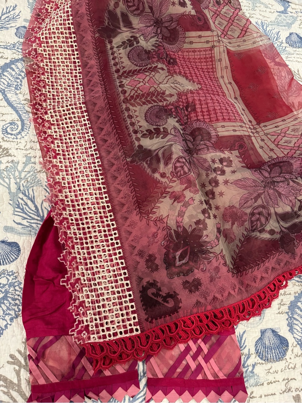 Floral Pink Lace-Edged Women's Scarf Wrap
